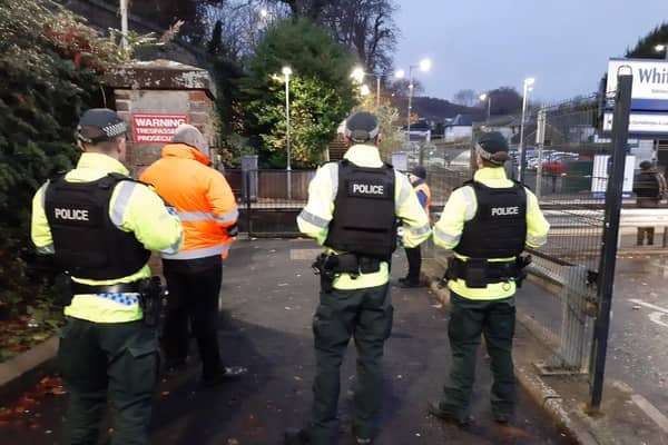 Members of the PSNI's Safe Transport Team were at Whiteabbey Train Station along with Translink staff as part of a revenue operation. (PIc: PSNI).