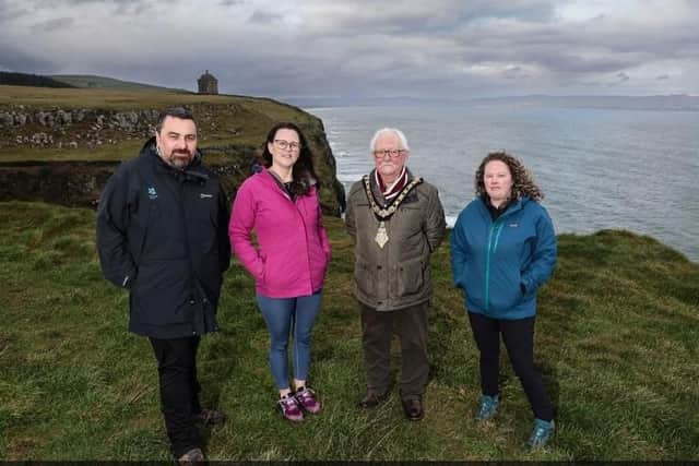 Laurentiu Ghisoiu from the National Trust, Sheena Dickson from Tourism NI, Oliver McMullan, Mayor of Causeway Coast and Glens and Mel McQuitty of Causeway Coast and Glens Heritage Trust.