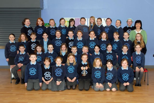 The Maralin Village Primary School group who won the Ulster Teachers Union Cup for choral speaking at Portadown Speech and Drama Festival in 2010. Included is Mrs Suzanne Craig, teacher.