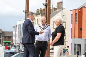 Nominations for this year’s High Street Hero Awards, powered by Retail NI, are now open until Monday July 31 and locals from across the Mid Ulster District Council area are being encouraged to vote for their favourite online to help them win a coveted award. Pictured with Retail NI chief executive Glyn Roberts are Dominic Molloy Chair, with Meta Graham Deputy Chair. Credit: Darren Kidd-Press Eye