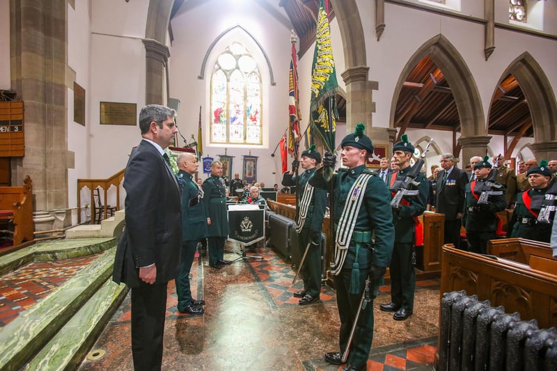 The Laying up of Colours ceremony at St Patrick’s Church, Ballymena, on Saturday.