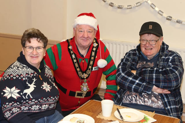 Leslie and Janet McKay with Mayor Steven Callaghan at his fundraising Tea Party for his charity  RNLI, held at Second Limavady Presbyterian Church on Saturday.