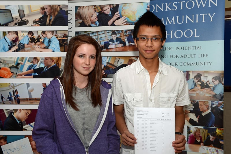 Monkstown Community High School students Rebecca Smith and Rico Au were pleased with their GCSE exam results in 2012. INNT 35-016-PSB