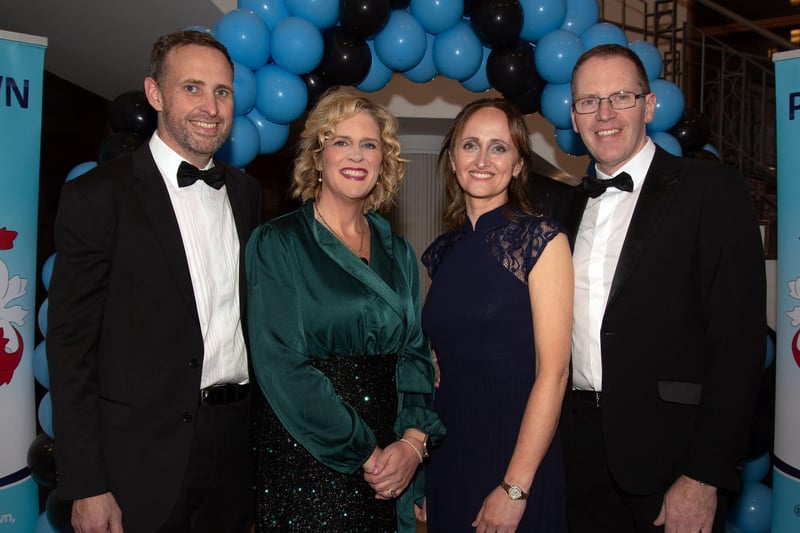 Looking happy at the Portadown College 100th anniversary dinner are from left, Chris and Sarah Macartney and Helen and Malcolm Lowe. PT11-205.