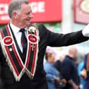 Spotting a friend during the parade in Bangor on Saturday. Picture: Stephen Davison / Pacemaker