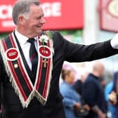 Spotting a friend during the parade in Bangor on Saturday. Picture: Stephen Davison / Pacemaker