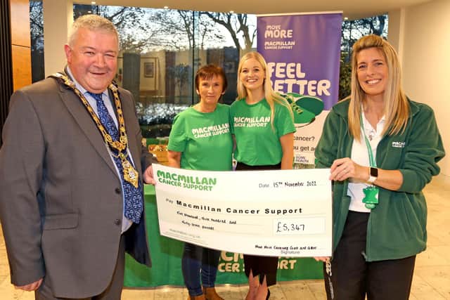 The Mayor of Causeway Coast and Glens Borough Council, Councillor Ivor Wallace and Macmillan Move More Co-ordinator, Catherine King, pictured with Macmillan Move More participant Margaret Brown and Jodie McAneaney, Macmillan Relationship Fundraising Manager