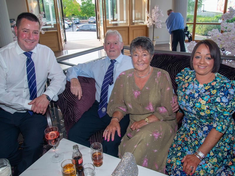 The Andrews clan who enjoyed the Glenavon Triangle Supporters Club 75th anniversary dinner at the Seagoe Hotel on Saturday night. Included are from left, Mark, Tommy, Mabel and Lynn. LM22-221.