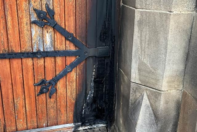 Damaged caused to the side door of the church