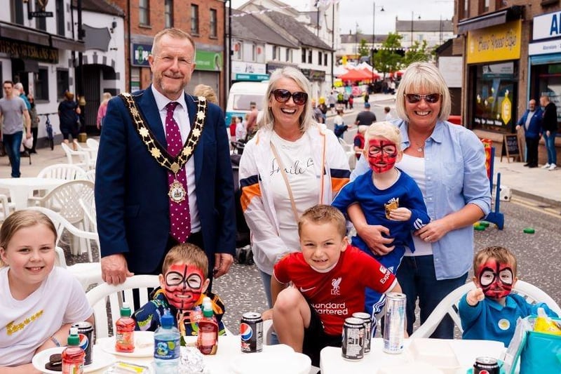 Mayor of Antrim and Newtownabbey, Ald Stephen Ross, pictured with residents on May Fair Day.