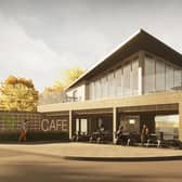 Illustration showing upgrades to the Loughshore Park café building, including a new first floor restaurant, announced by Antrim and Newtownabbey Borough Council as part of a £5.4m investment in facilities at Loughshore Park and Hazelbank Park. (Pic: Contributed).