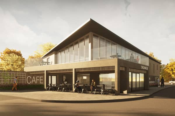 Illustration showing upgrades to the Loughshore Park café building, including a new first floor restaurant, announced by Antrim and Newtownabbey Borough Council as part of a £5.4m investment in facilities at Loughshore Park and Hazelbank Park. (Pic: Contributed).
