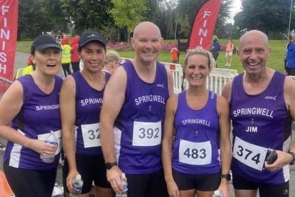 Antoinette Conway, Leisa McKenna, James Hughes, Catherine Pinkerton and Jim Bradley at the Stanley Reid 5 Mile. Credit David McGaffin