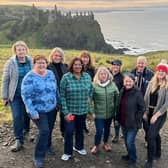 Top Canadian travel agents visiting Dunluce Castle during their recent visit to Northern Ireland with Lauren Lamonday, Tourism Ireland (back, second right); and Ken McElroy, blue badge tour guide (back, right).

Pic – Tourism Ireland (no repro fee)