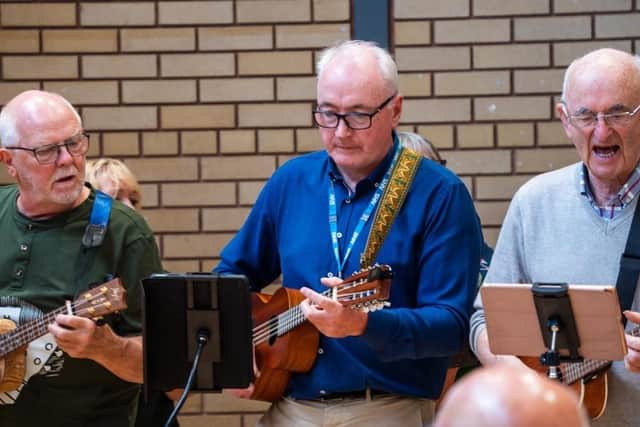 Gabriel with members from the Ukelele Group. Pic credit: SEHSCT