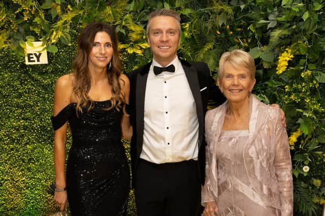 Andrew Lynas of Lynas Foodservice pictured at the EY Entrepreneur Of The Year™ awards ceremony recently with his wife Hannah and mother Lynda Lynas