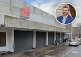 The former Dunnes Stores building on Main Street, Larne (photo Google).  Inset: Danny Donnelly MLA (photo Lynn Stanfield Photography).