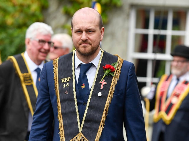 Gathered for the Royal Black Institution demonstration in Scarva on Saturday.