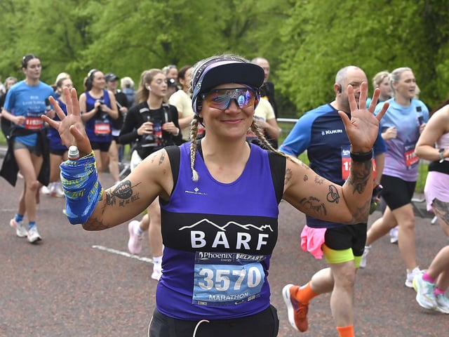 Enjoying being part of the annual Belfast City Marathon.