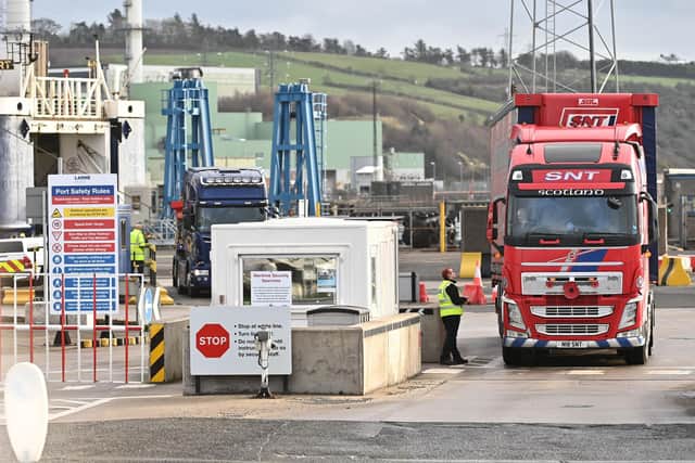 Security checks at the Port of Larne. The DUP have reportedly secured assurances from the government that UK laws will be screened to stop any hardening of the Irish Sea border due to future divergence in regulations between GB and NI