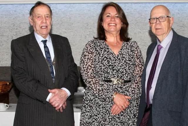 Pictured, from left, are Sam Glasgow MBE (President), Gwyneth Evans (Vice President & Principal, Cookstown High School), Norman Bell (Vice President). Credit: Submitted