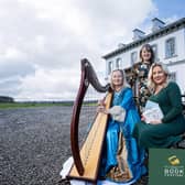 Harpist Eileen Beamish from Celtic Grace, Rosalind Mulholland from Ballyscullion Park Book Festival and NI international best-selling author Emma Heatherington. Credit: Submitted