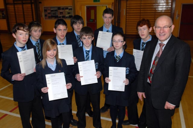 Some of the pupils from Dromore High School who received CLAIT certificates at a special assembly held in the school in 2010. Included is principal Mr John Wilkinson