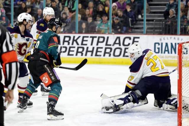 Belfast Giants' #9 Ben Lake in action against the Guildford Flames
