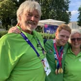 Jonathan with his parents and coach at the Special Olympics World Games in Berlin. Pic credit: Sue McCartney