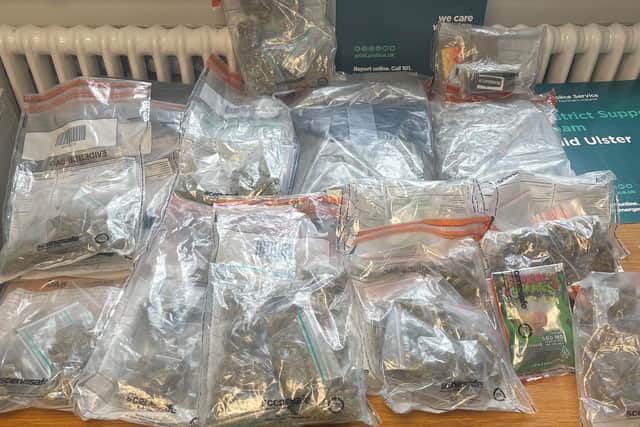 Photograph shows suspected Class B drugs seized at property yesterday,  July 13, worth an estimated £30, 000. Credit: PSNI