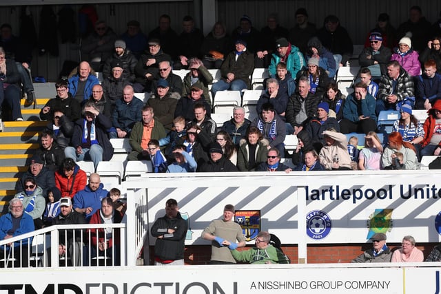 Hartlepool United fans take in the action as Pools host Leyton Orient at the Suit Direct Stadium. (Credit: Mark Fletcher | MI News)