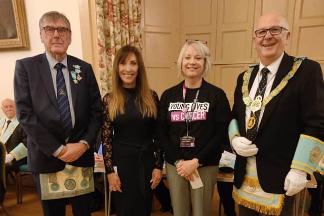 Alan Hewitt, Treasurer of the Provincial Grand Lodge of Armagh Golf Committee with Fiona Williamson, NICLT General Manager, Vikki Ewart from Young Lives vs Cancer and R.W.Bro, Gilbert Irvine, Provincial Grand Master, Provincial Grand Lodge of Armagh.