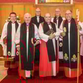 The Ven. Paul Dundas, Archdeacon of Dalriada. The Rt Revd David McClay, Preacher, Bishop of Down and Dromore, The Rev Canon William Taggart, Registrar, The Rt Revd Darren McCartney, Rector of St. Paul's Lisburn, The Ven Dr. Stephen McBride, Archdeacon of Connor, Bishop George Davidson and Rev Nicholas Darke, Rural Dean