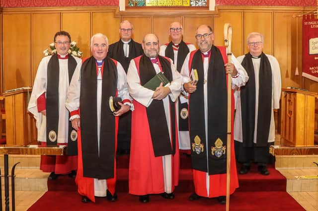 The Ven. Paul Dundas, Archdeacon of Dalriada. The Rt Revd David McClay, Preacher, Bishop of Down and Dromore, The Rev Canon William Taggart, Registrar, The Rt Revd Darren McCartney, Rector of St. Paul's Lisburn, The Ven Dr. Stephen McBride, Archdeacon of Connor, Bishop George Davidson and Rev Nicholas Darke, Rural Dean