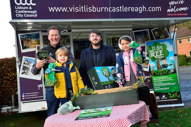 Gregor Fulton, The Woodland Trust; Kit Graham, Ballymacash Playgroup; Cllr Aaron McIntyre, Chair of LCCC’s Leisure and Community Development Committee and Cora Graham, Ballymacash Primary School.