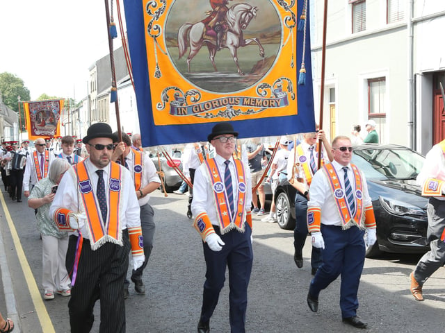 Ballymoney, Rasharkin, Cloughmills, Bushmills and Ballycastle were in attendance at the Twelfth demonstration in Ballymoney with a total of 43 Lodges and 22 bands.