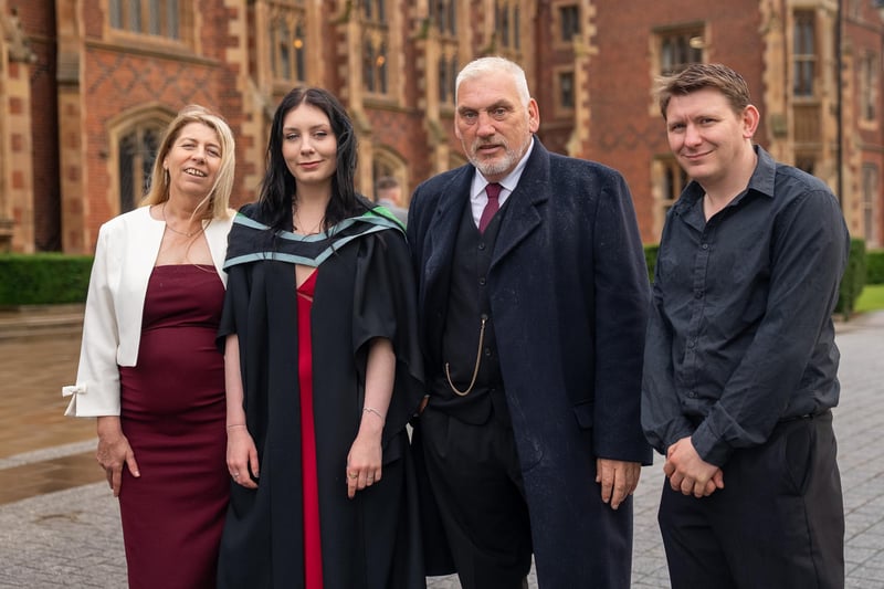 Jamie-Lee Willis celebrates graduating from Queen's University Belfast with a degree in Psychology. She is pictured with her family.