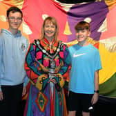 Lord Mayor of ABC Council, Alderman Margaret Tinsley pictured with Kiyan Telford, left, and Shea Fox who are alternately playing the lead role in the Junior Phoenix Players production of Joseph And The Amazing Technicolour Dreamcoat. PT32-201.