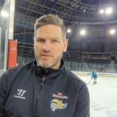 Belfast Giants' head coach Adam Keefe during practice at the SSE Arena, Belfast. Picture: Darryl Armitage