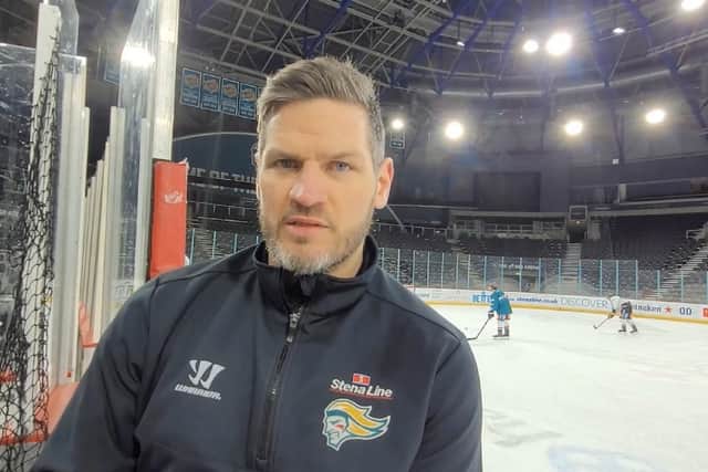 Belfast Giants' head coach Adam Keefe during practice at the SSE Arena, Belfast. Picture: Darryl Armitage