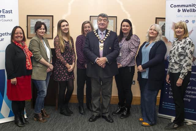 The Mayor of Mid and East Antrim, Alderman Noel Williams, with attendees at the Winter Wellness event.