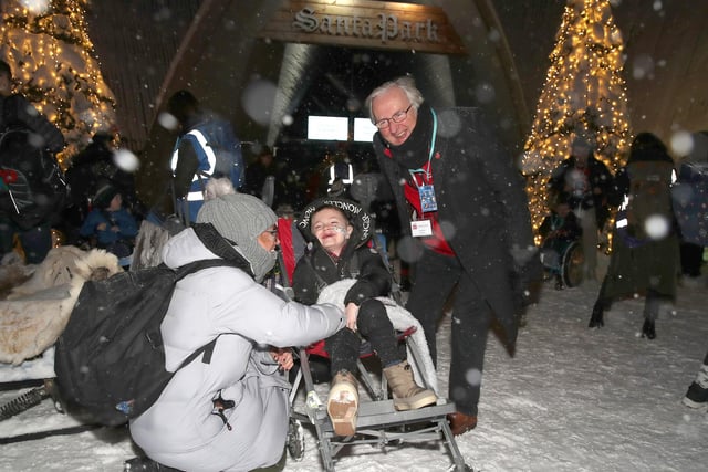 Colin Barkley, Chair of NI Children to Lapland and Days to Remember Trust is with Teresa Moore and Paul Brooks as the arrive at Santa Park in Lapland.