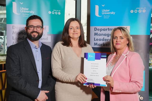 Jennifer McLaughlin receives an Ulster University Business School Excellence Award.