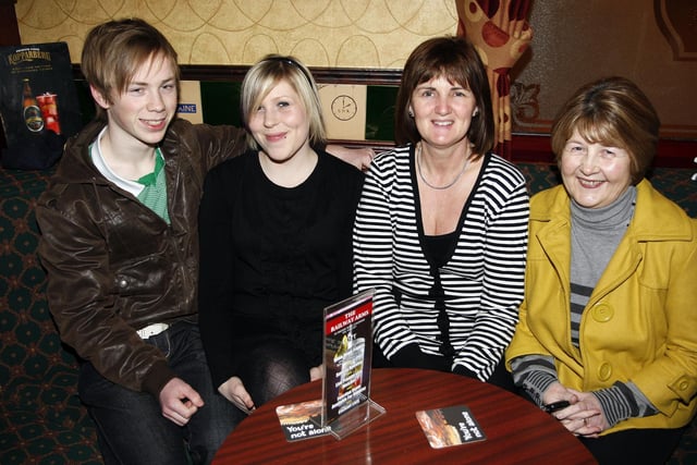 Graham Byrne, Laura Thompson, Jackie Halliday and Barbara Logan pictured during the Macmillan Cancer Support Causeway Fundraising Group table quiz at the Railway Arms Bar, Coleraine, back in 2009