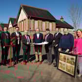 Mrs Angela McCann, Head of Communities, LCCC; Alderman Stephen Martin; the Right Worshipful the Mayor, Cllr Scott Carson; Mr Adrian Bird, Director, The Resurgam Trust; Dr Paul Mullan, Director, Northern Ireland at The National Lottery Heritage Fund; Cllr Aaron McIntyre, Chair of Leisure & Community Development Committee, LCCC ; Mr David Burns, Chief Executive, LCCC; Cllr Jonathan Craig and Mrs Louise Moore, Director of Leisure & Community Wellbeing, LCCC.