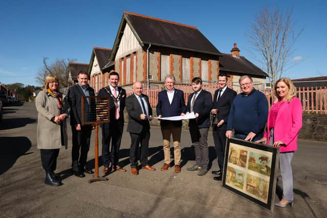 Mrs Angela McCann, Head of Communities, LCCC; Alderman Stephen Martin; the Right Worshipful the Mayor, Cllr Scott Carson; Mr Adrian Bird, Director, The Resurgam Trust; Dr Paul Mullan, Director, Northern Ireland at The National Lottery Heritage Fund; Cllr Aaron McIntyre, Chair of Leisure & Community Development Committee, LCCC ; Mr David Burns, Chief Executive, LCCC; Cllr Jonathan Craig and Mrs Louise Moore, Director of Leisure & Community Wellbeing, LCCC.