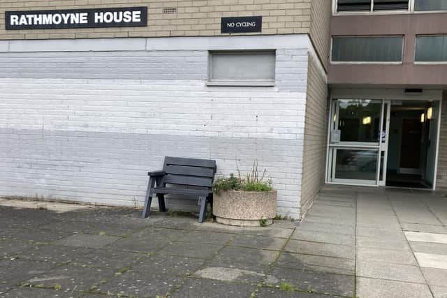 Rathmoyne House is part of the  Dunmurry Tower Blocks which are due to be cleared by the Housing Executive by the end of July 2023. Pic credit: Local Democracy Reporting Service