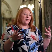 Pacemaker Press 19/05/23
Alliance Leader Naomi Long    at Belfast City Hall on Friday.
Voters went to the polls on Thursday to decide who would represent them on the 11 councils.
A total of 1,305,553 people were eligible to vote, according to the Electoral Office for Northern Ireland.

Pic Colm Lenaghan/Pacemaker:-