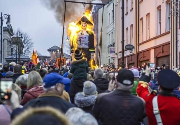 The effigy is set alight at a previous Lundy’s Day parade.