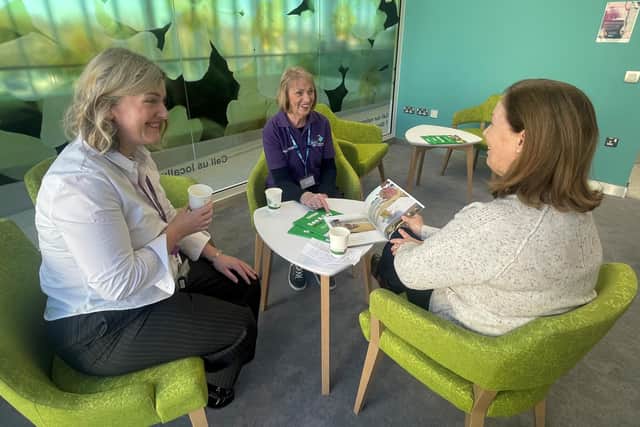 Karen Kelly (Macmillan Health & Wellbeing Co-Ordinator), Margaret McCormack & Shirley Johnston (Volunteers). Pic credit SEHSCT